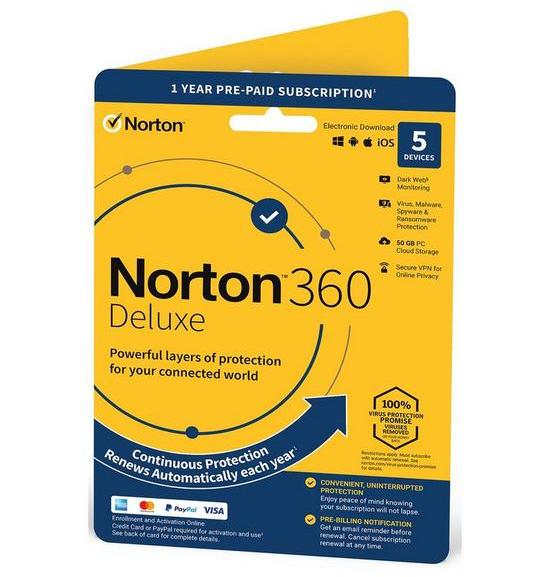 Norton360 Deluxe 5 Devices 1 year subscription with automatic renewal £16.99 post thumbnail image